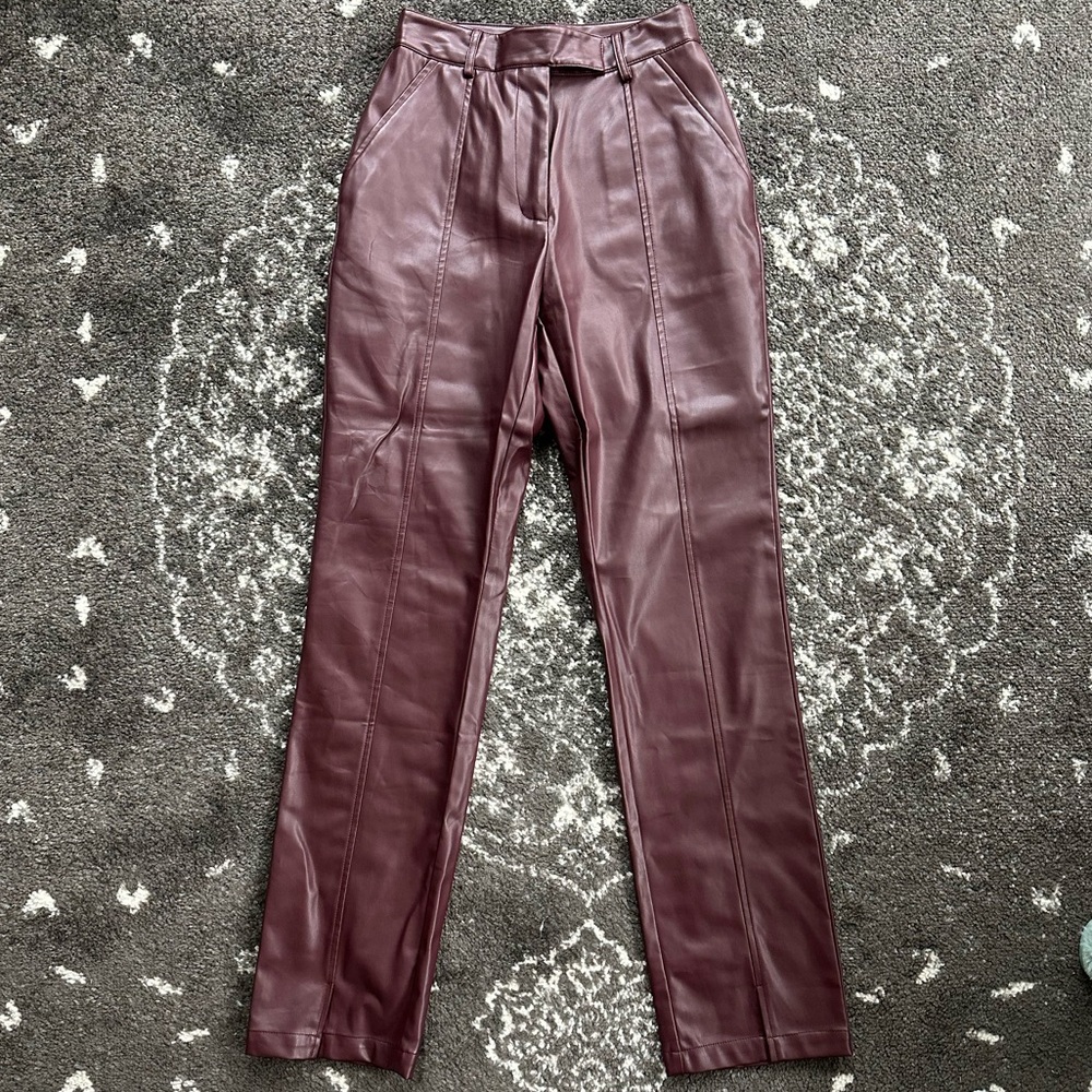 Women’s Burgundy Leather Pants